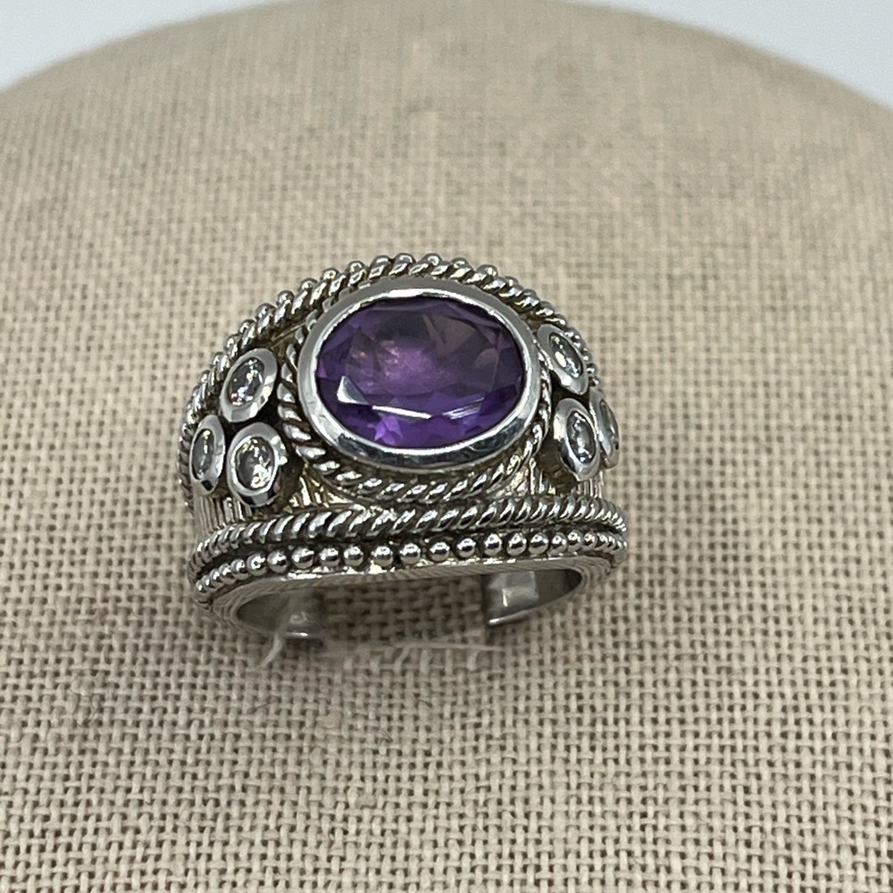 Vintage Judith Ripka Sterling Silver Amethyst Statement Ring – Size 5.75 - Picture 8 of 16